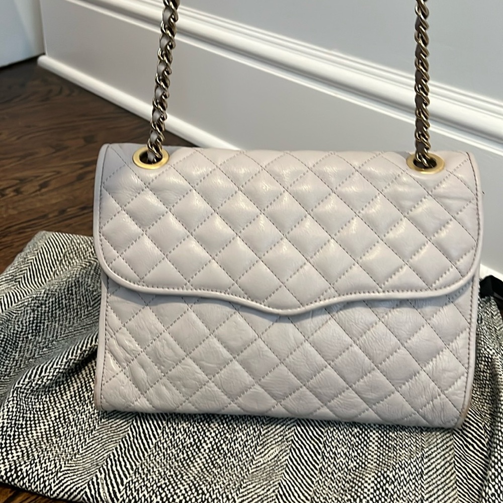 Rebecca Minkoff Gray Quilted Leather Shoulder Bag Chain Strap.